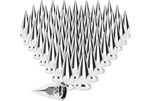 Cabtherlyn 33mm x 4 3/4" Chromed Spike Lug Nuts Covers Thread-On,ABS Chrome Plastic Caps Pointed Screw On Lug Nut Cover for Semi Trucks, Pack of 60 PCS