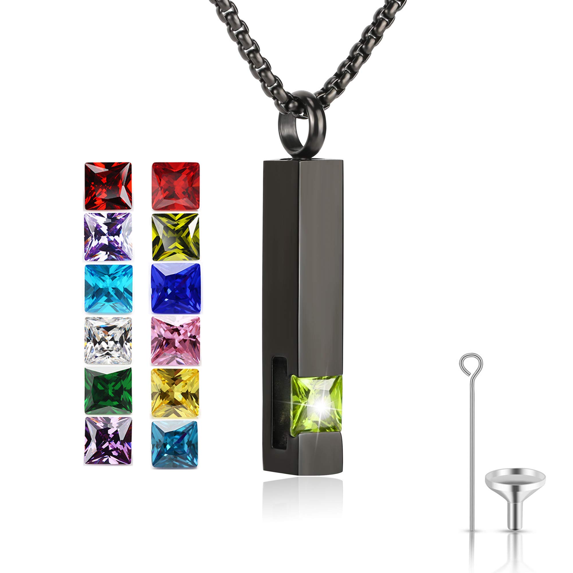 Birthstone Cuboid Locket Urn Necklaces for Ashes Cremation Jewellery Urns for Human Ashes Memorial Urn Keepsake Pendant