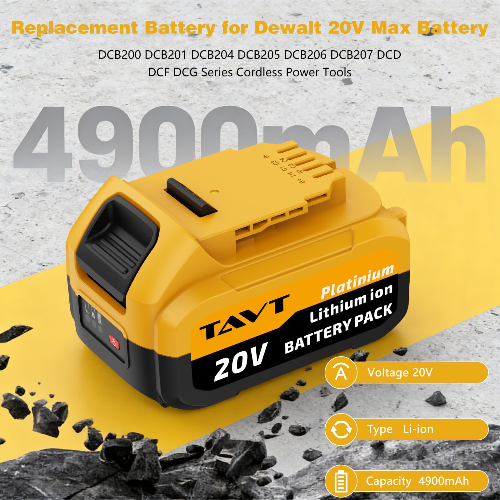 TAVT 2Pcs 20V Li-Ion Akku und Ladegerät kompatibel mit Dewalt 20 Volt XR Maschinen 3