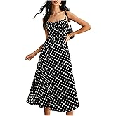 Floerns Women's Floral Print Tie Shoulder Cami Dress Ruched Bust Slit Boho Midi Dress