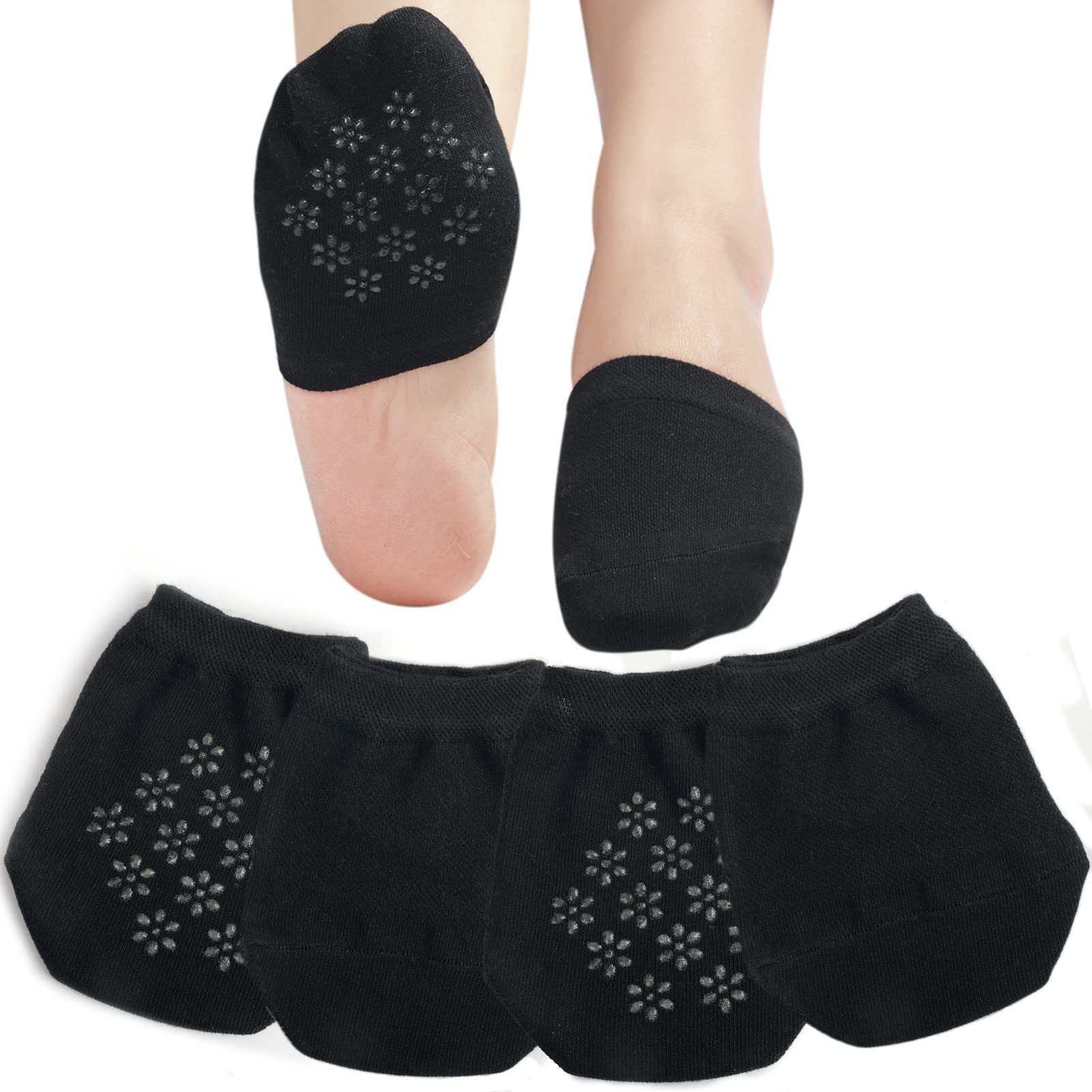 Photo 1 of Toe Toppers No Show Liner Half Socks for Women Seamless Grip Non Slip Hidden Toe Covers for Mules Invisible Footies 4 Pairs Black