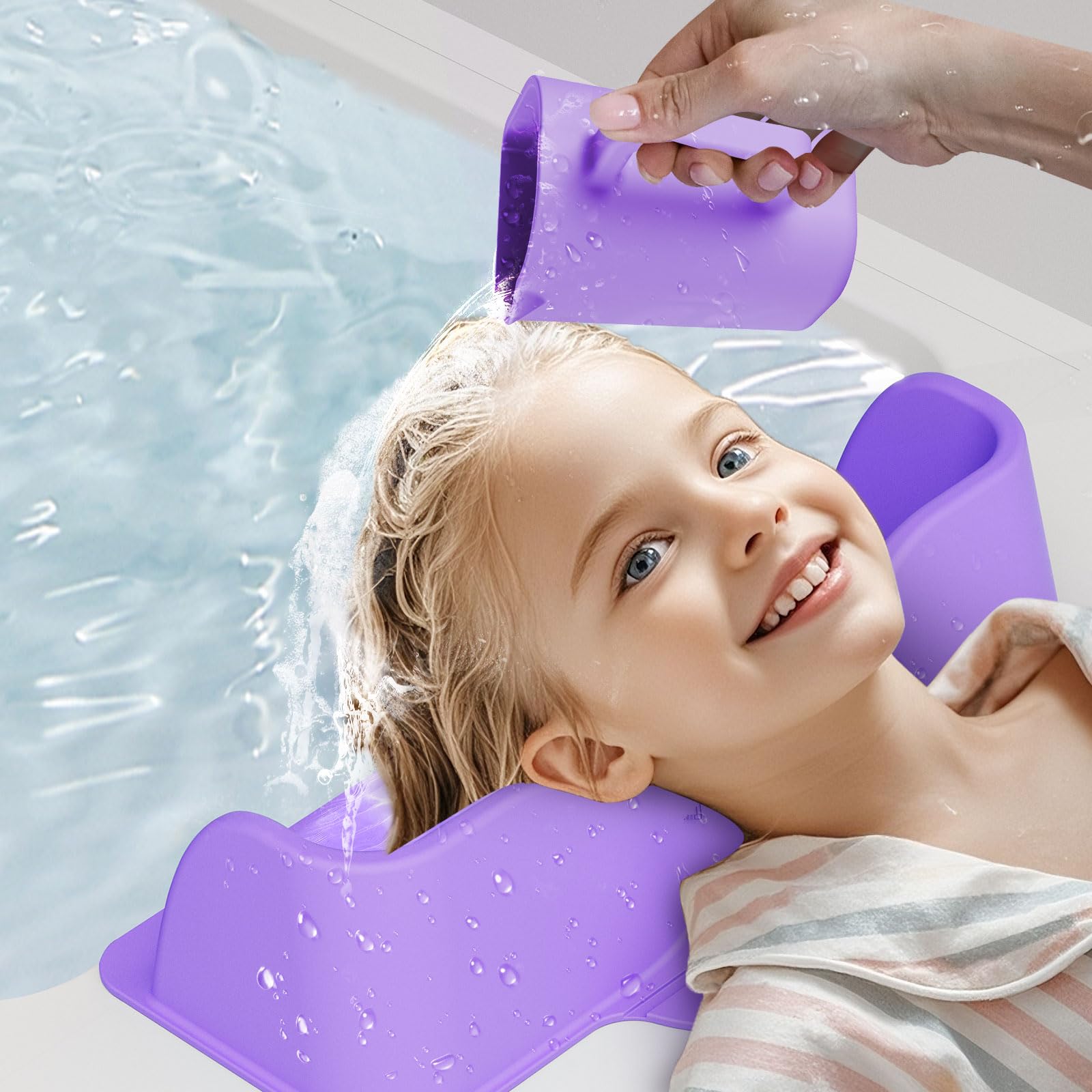 Photo 1 of Silicone Portable Hair Wash Station for Kids, Hair Washing Basin with Rinse Cup for Children, Toddlers and Teens on Bathtub or Sink, Tear-Free Shampoo Bowl for Children (Purple)