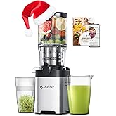 AMZCHEF Cold Press Juicer Machines with 5.4" Extra Self-Feeding for Whole Vegetable & Fruit, Large Auger & Triple Strainers, 