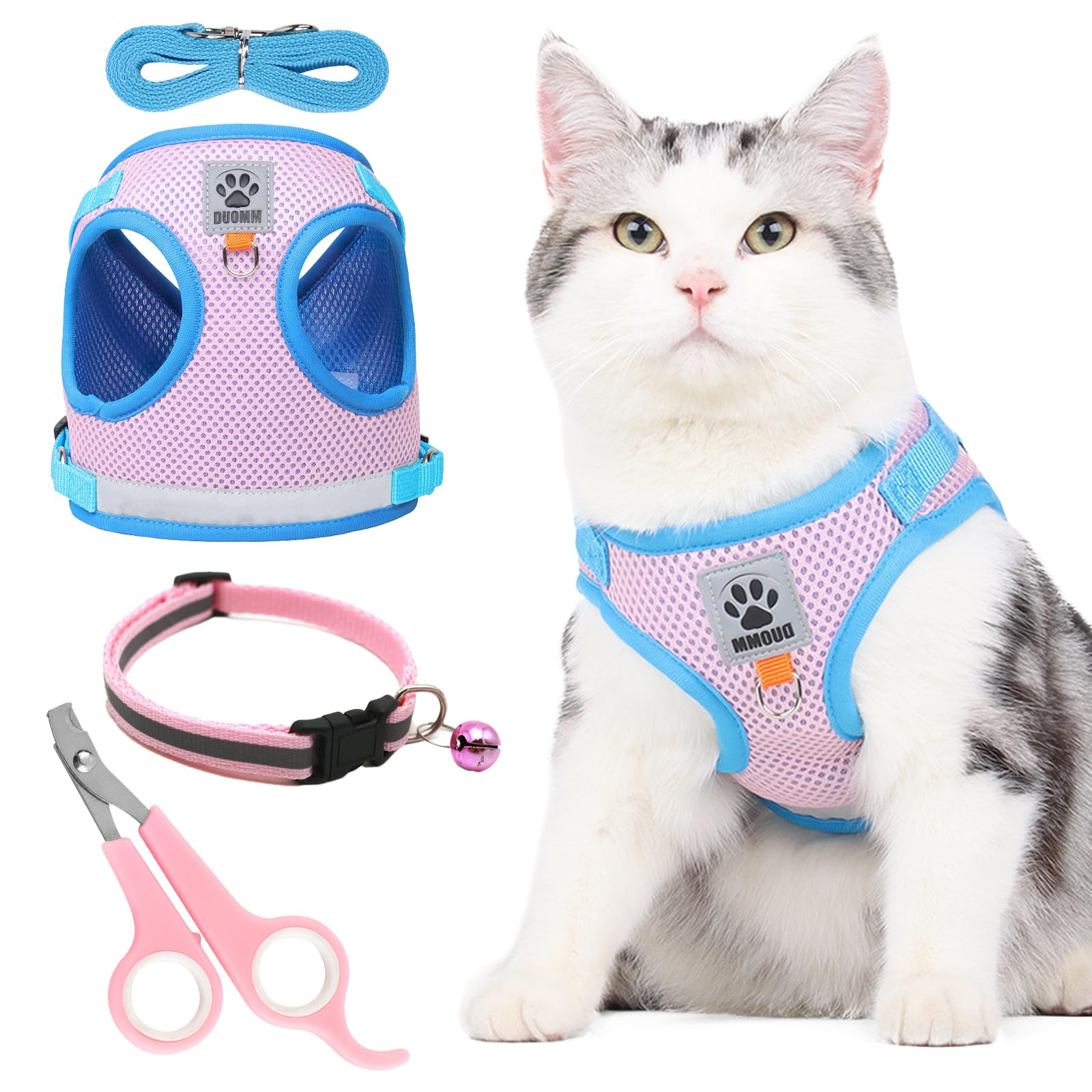 TYXHXTF Cat Harness and Lead Set, Soft Mesh Cat Harness, Escape Proof Kitten Walking Vest with Adjustable Reflective Strips, Small Pet Pink