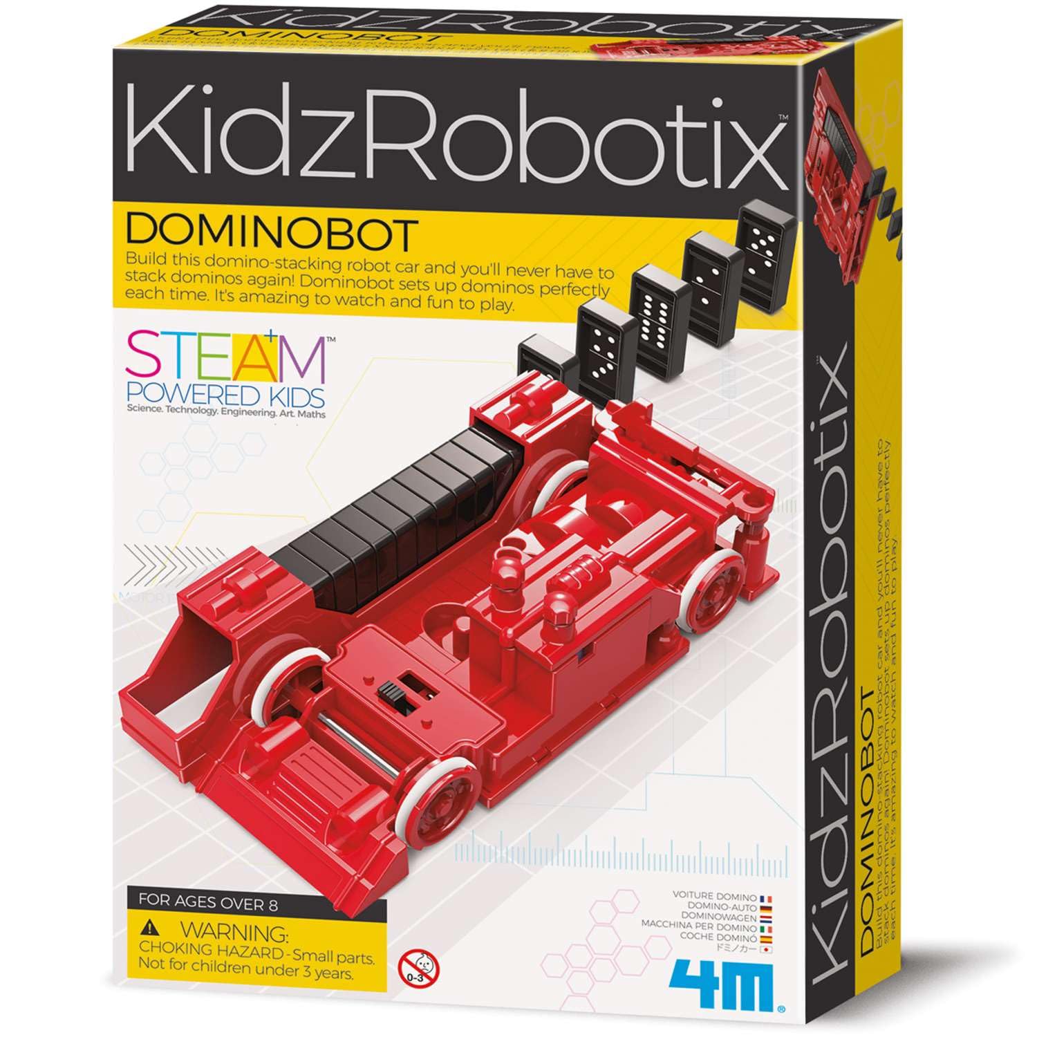 4M KidzRobotix - Dominobot, Build A Robot Stacking Domino Car, Set Up Your Dominos Perfectly, Science and Technology Kit for Boys and Girls, Ages 8+