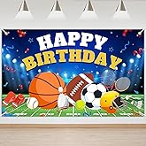 Mocsicka Sports Birthday Party Decorations Banner Sports Theme Birthday Backdrop Soccer Basketball Baseball Football Birthday Photography Backdrop (6x3.6ft)