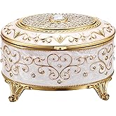 GUSHBIN Vintage Jewelry Box Small Trinket Box - Oval Enamel Treasure Chest Box Metal Jewelry Box Golden Rings Earrings Holder Hand Painted Jewelry Keepsake Box Gift for Birthday, Christmas