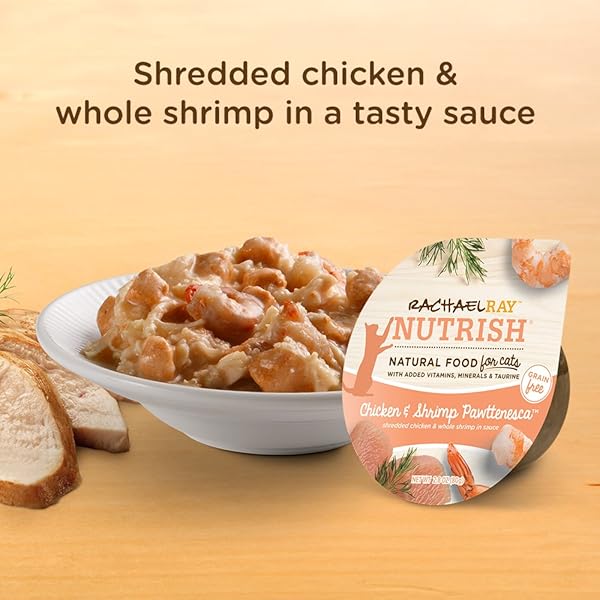 RACHAEL RAY NUTRISH NATURAL WET CAT FOOD, CHICKEN & SHRIMP PAWTTENESCA RECIPE, 2.8 OUNCE CUP (PACK OF 12), GRAIN FREE