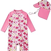 UPF 50+ Baby Girl Swimsuit Set, Recyclable Material & Sun Hat, Full Zip for Easy Dressing Toddler Girls 3-36 Months