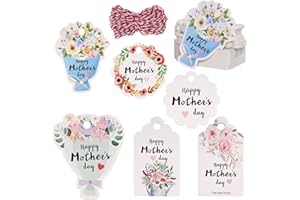 120 Pcs Floral Mothers Day Gift Tags Paper Hanging Wrapping Tags with String for Happy Mothers Day Gift Wrapping Supplies