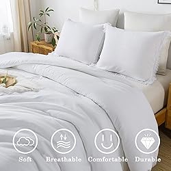 Andency White Comforter Set Queen, 3 Pieces Boho