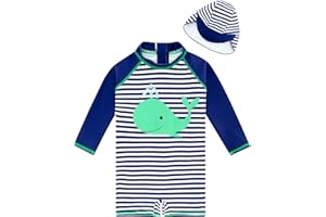 ADUKIDE Baby Boys Swimsuit Summer Beach Rash Guard Swimwear One Piece Sunsuit with Sun Hat 3-24 Months