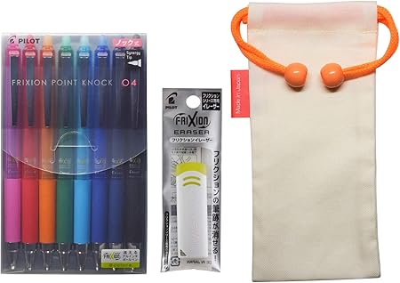 Amazon Pilot フリクションポイントノック 04 消せるボールペン 0 4mm 極細ペン先 8色 フリクション消しゴム 巾着袋セット ジェルインクボールペン 文房具 オフィス用品