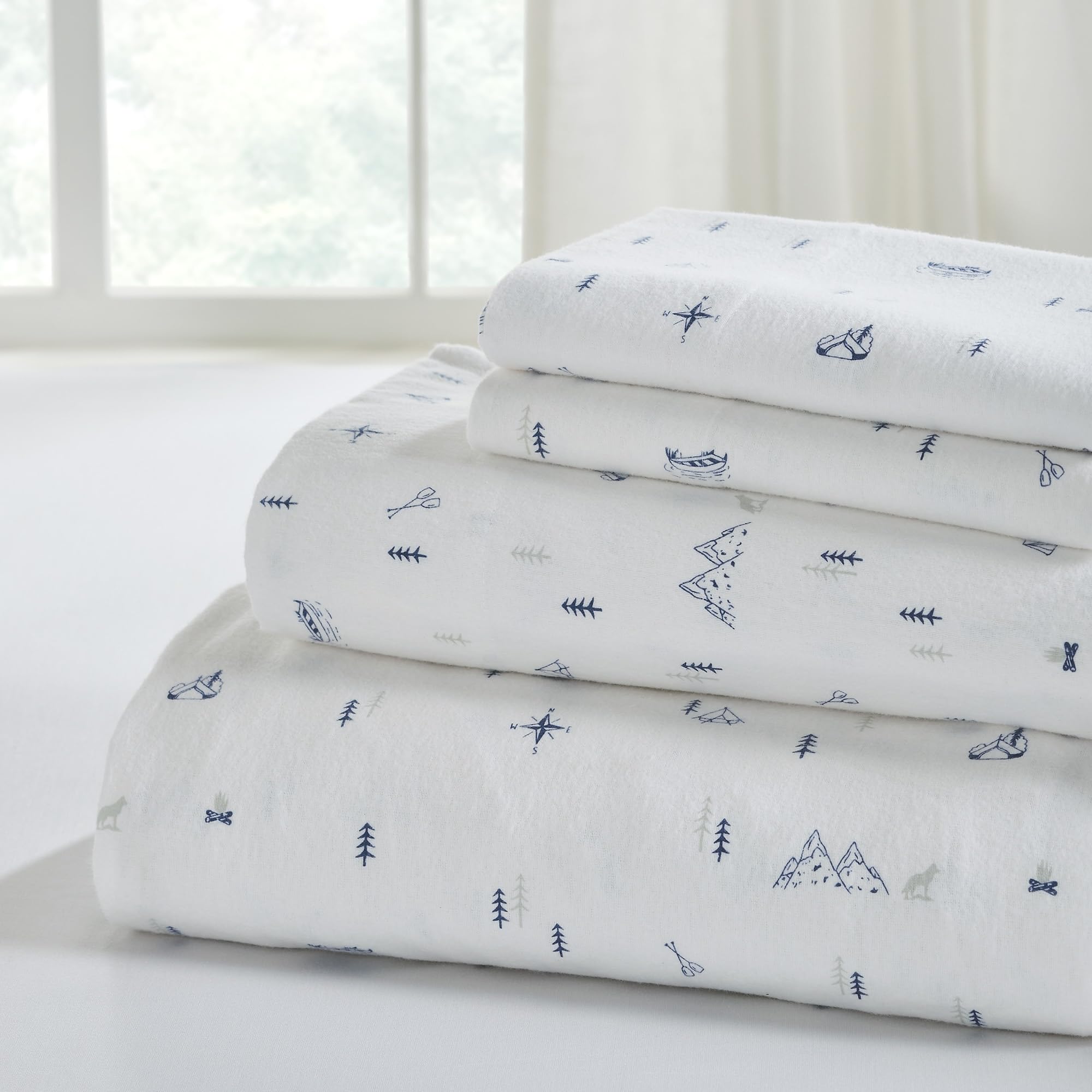 Modern Threads 4-Piece 100% Cotton Flannel Sheet Set – Soft and Durable for Every Season, Camping Trip California King