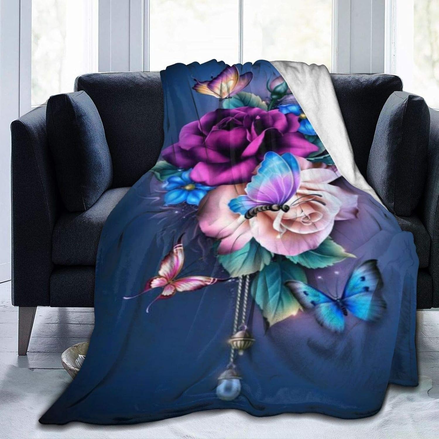 KGSPK UltraSoft Micro Fleece Blanket,Butterfly Flowers
