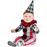 Infant Wicked Circus Clown Costume with Shirt, Overalls, Collar, and Hat | Spooky Baby Halloween Carnival Outfit