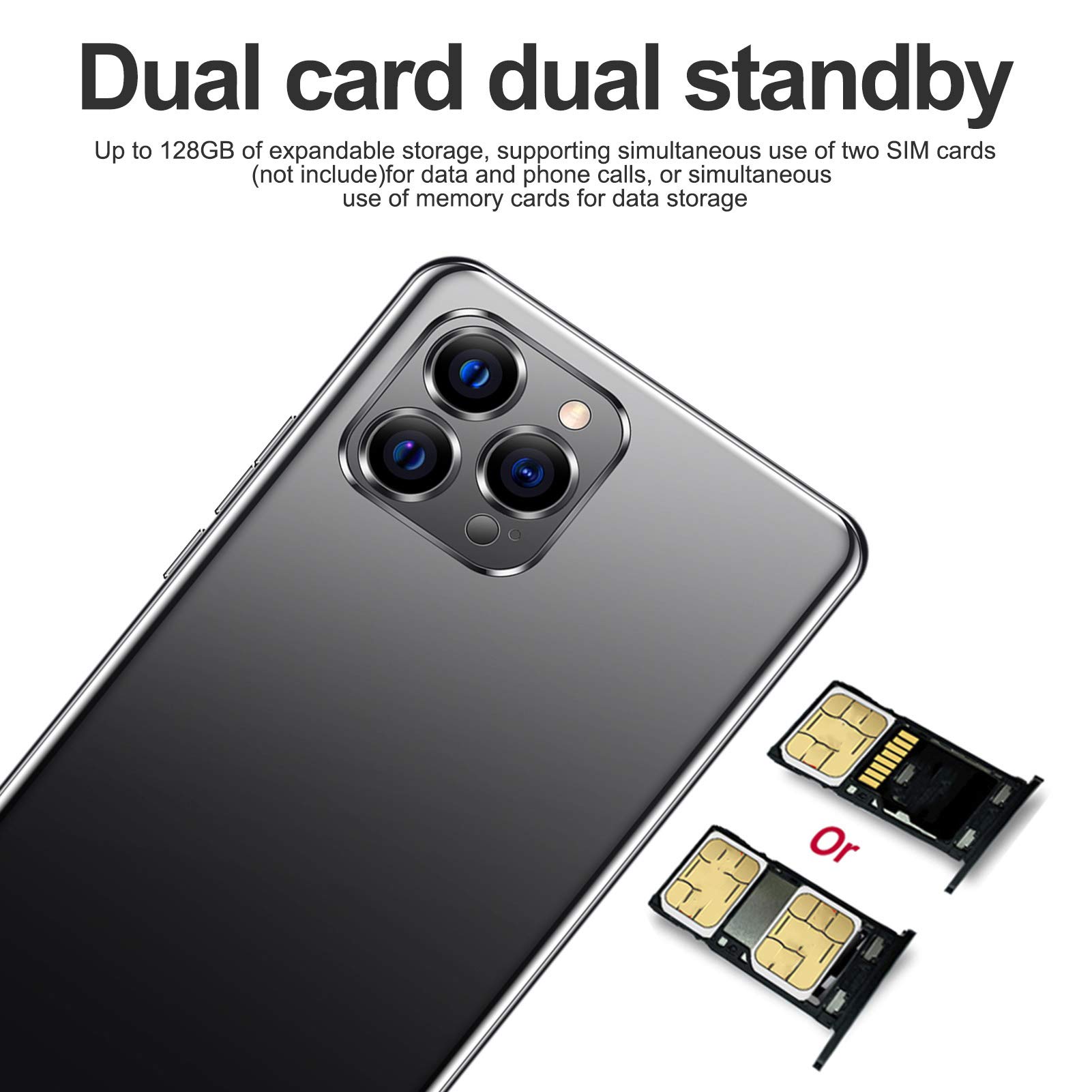 Unlocked Android Smartphone, 6.26in HD Screen Cell Phone, 2MP+2MP Camera 1GB + 8GB ROM Smartphone, Dual Card Dual Standby, Face Recognition, with +BT+FM+(Black)