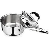 AVACRAFT Top Rated Tri-Ply Stainless Steel Saucepan with Glass Strainer Lid, Two Side Spouts, Ergonomic Handle, Multipurpose 