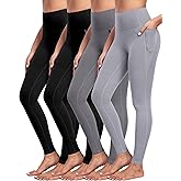 NORMOV 4 Packs Yoga Leggings with Pockets for Women, Soft High Waisted Tummy Control Workout Pants