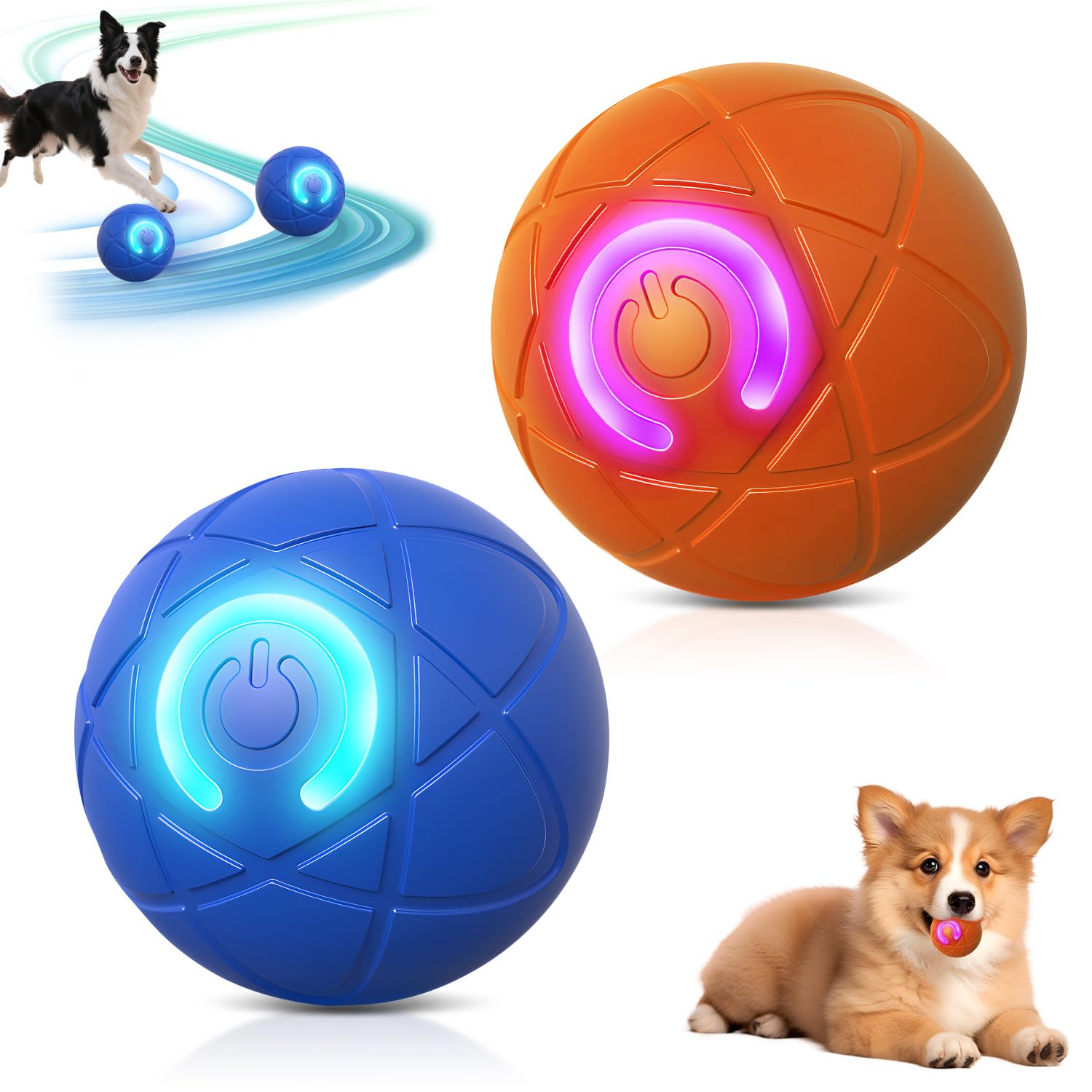 Photo 1 of 2Pcs Smart Jumping Ball for Dogs, Interactive Dog Toys Balls, Automatic Rolling Shaky Ball Toy, Self Moving Vibrating Smart Jumping Bouncing and Rotating Pets Toy for Indoor Play (Blue+Orange)