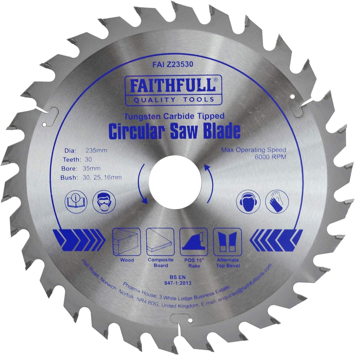 Faithfull Tungsten Carbide Tipped Circular Saw Blade 235 X 35 X 30t