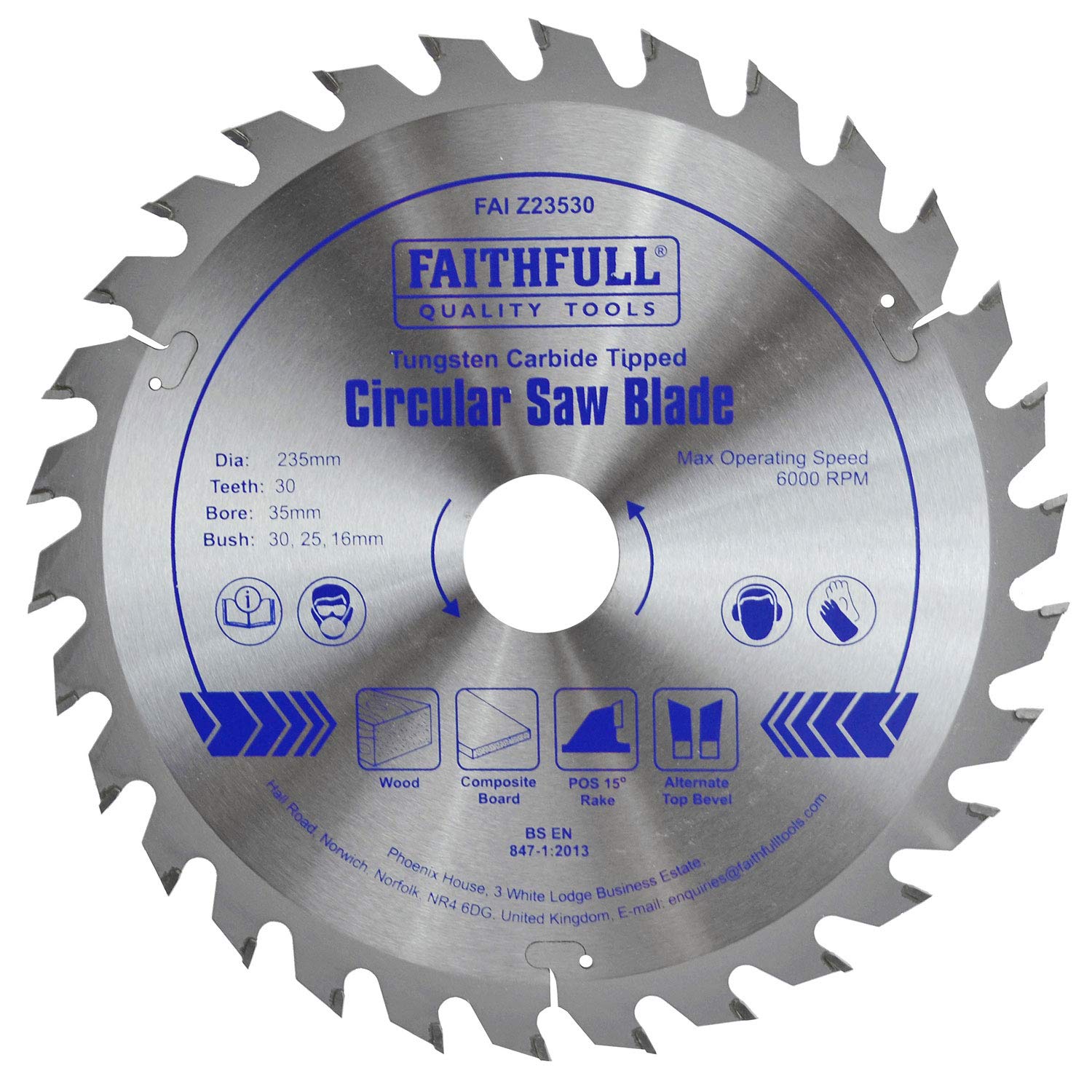 Faithfull FAIZ23530 TCT Circular Saw Blade 235mm x 35mm Bore x 30 Teeth