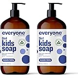 Everyone 3-in-1 Kids Soap, Body Wash, Bubble Bath, Shampoo, 32 Ounce (Pack of 2), Lavender Lullaby, Coconut Cleanser with Pla