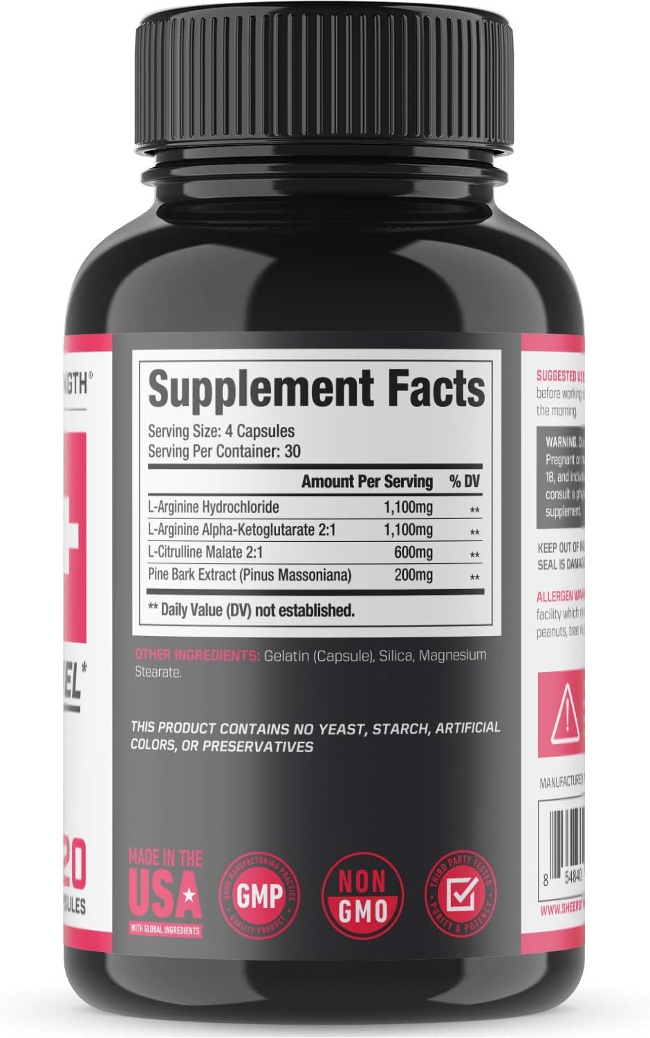 Sheer N.O. + Nitric Oxide Supplement - Premium Muscle Building Nitric Oxide Booster with L Arginine and L Citrulline - Pre Workout Supplement Supports Vascularity & Energy - Sheer Strength - 120ct: Health & Personal Care