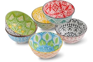 Porcelain Dessert Bowls Cereal Bowl - Ceramic Bowl Set of 6 - Colorful Small Bowls for Ice Cream | Soup | Cereal | Rice | Sna