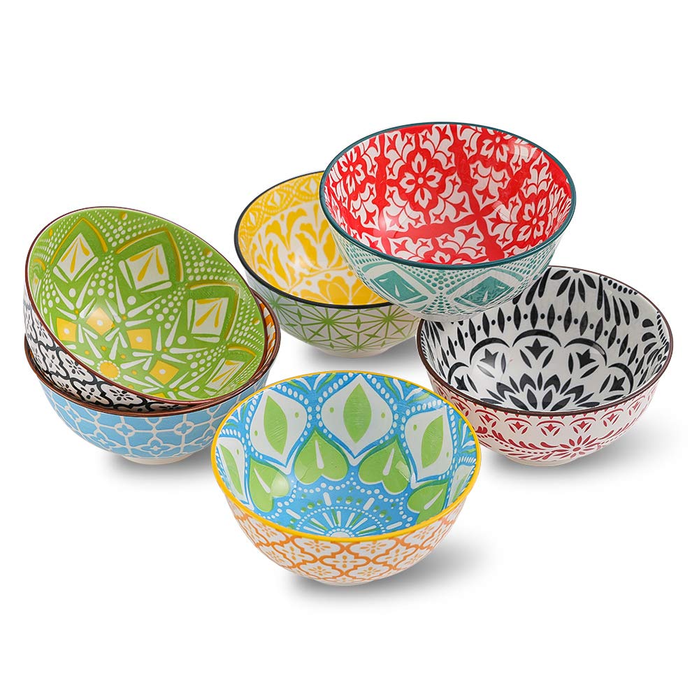 Porcelain Dessert Bowls Cereal Bowl - Ceramic Bowl Set of 6 - Colorful Small Bowls for Ice Cream | Soup | Cereal | Rice | Snack | Side Dish | Condiment Microwave and Dishwasher Safe -4.75 Inch(10OZ)