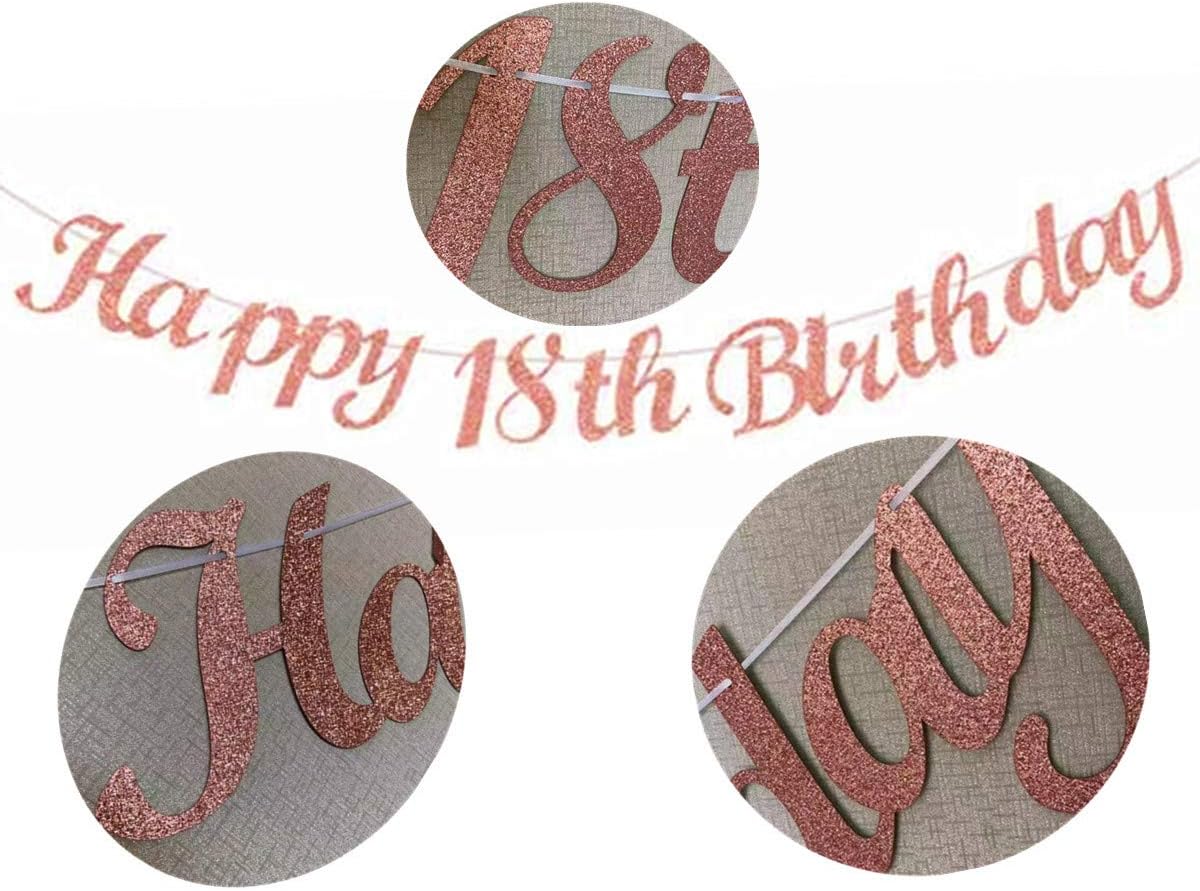 bng-bng 18th Birthday Banner Rose Gold Girls Happy 18th Birthday Bunting Banner Decorations 18 Banner For Girls Age 18 Party Decorations Photo Prop - Image 3