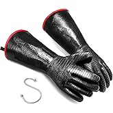 JENPOS BBQ Gloves - 1472°F Thicken Heat Resistant Gloves w/S-Hook 14 in Kitchen Oven Mitts Waterproof Grill Glove Oil Resistant Grilling Glove Cooking Gloves for Turkey Fryer/Baking/Oven/Smoker