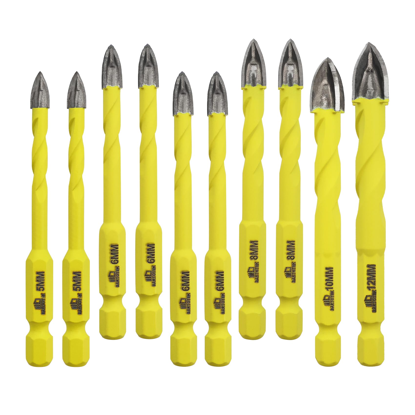 Wood Plastic Drill Bit Set DARTOTEK Masonry 5/6/8/10/12mm Hole Saw for Tile, Brick, Glass,Tungsten Carbide Tip Work with Ceramic Tile, Wall Mirror, Paver on Concrete or Brick Wall, 10 Pcs