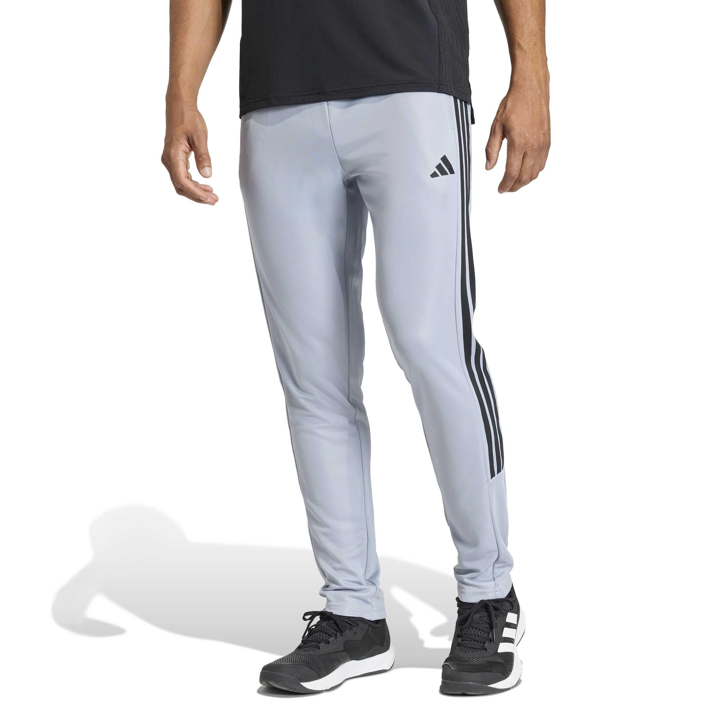 adidas Men's Workout Essentials All-Set 3-Stripes Knit Pant, Halo Silver/Black, XXL 3
