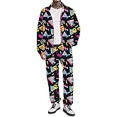 UOUA 80s Outfit Men 90s Tracksuit Costumes Halloween 70s Windbreaker Jacket Track Suit 2 Piece Hip Hop Set