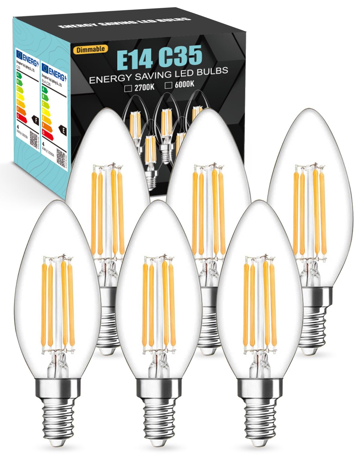 tuare E14 LED Light Bulb Dimmable, 4W 550 Lumens E14 LED Light Bulb Warm White Dimmable 2700K, 40W Equivalent SES Small Edison Screw Light Bulbs, CRI 80 Candle Bulb, 6 Count