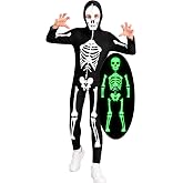 Lovekider Boys Skeleton Costume Glow in the Dark Halloween Bodysuit 5-14Y | Soft Stretch Lightweight, Zip-Up Hood Design, Full Coverage Skeleton Print, Perfect for Halloween Parties & Trick-or-Treating