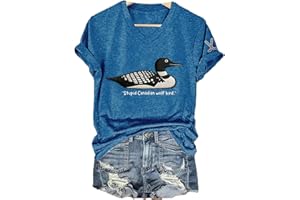 Stupid Canadian Wolf Bird Shirt Women Hockey Romance Print Tank Top Tee V Neck for Women