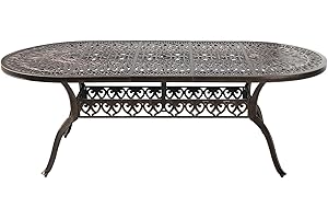 FKLUG Cast Aluminum 86.6" Oval Patio Dining Table,Outdoor Dining Table for 8-10,Patio Metal Dining Table with Umbrella Hole for Backyard,Garden,Poolside