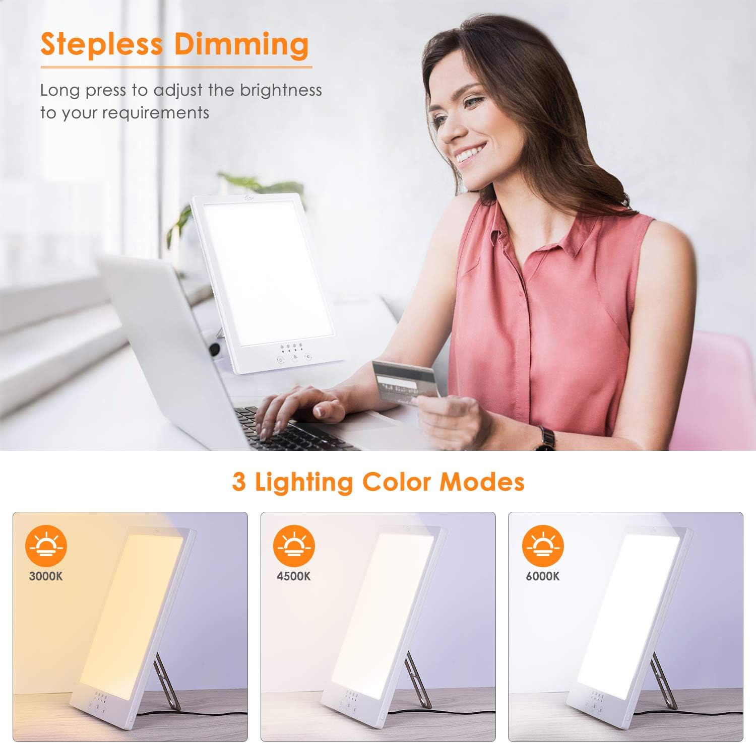Light Therapy Lamp, ICETEK LED Bright Therapy Light, UV Free 12000 Lux Sun Lamp with Adjustable Brightness Levels, Timer Function, Touch Control and 360° Rotatable Stand for Happy Home/Office/Travelm: Health & Personal Care