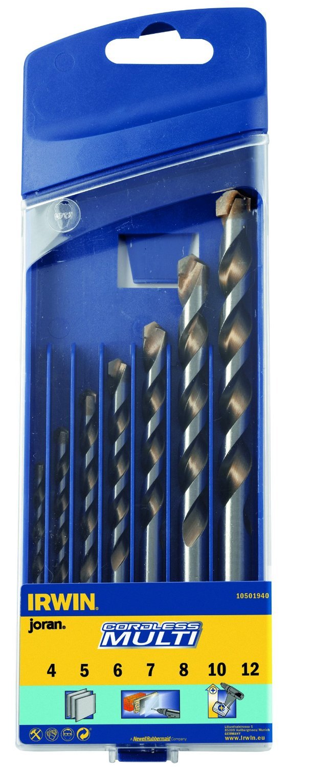 Irwin 10501940 Joran Cordless Drill Set Multi Material Masonry/Wood/Tile, 4mm-12mm, 7 Pieces