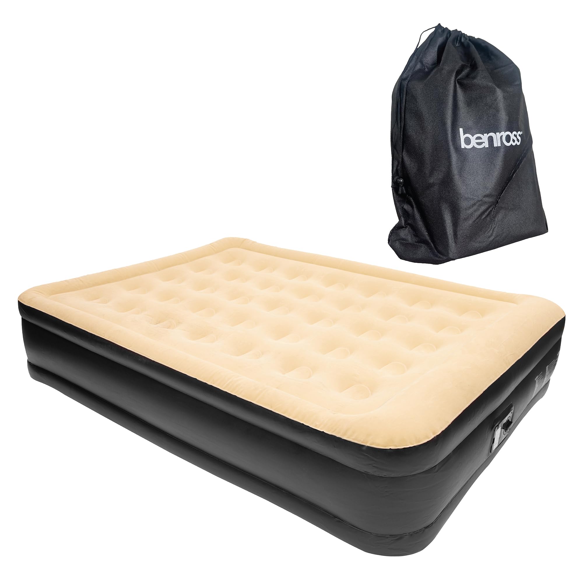 Benross 88030 Double Size Airbed/Inflatable Air bed with Built-In Electric Pump/Comfortable Flocked Surface/Carry Bag & Repair Patch Included/Suitable for Camping or Home / 2m x 1.5m / Beige