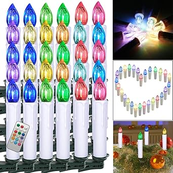 FROADP 40 Stück Bunt Dimmbare LED Mini Weihnachtskerzen mit Fernbedienung Kabellos Christbaumkerzen für Weihnachtsbaum deko G