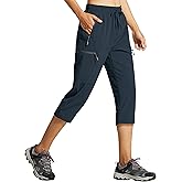 Libin Women's Capri Pants Lightweight Quick Dry Cargo Hiking Capris Travel Casual Cropped Pants Zipper Pockets
