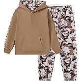 Actglow Boys 2 Piece Outfits Tracksuit Hoodie Quarter Zip Sweatshirt and Camouflage Sweatpants Set with Pockets 6-14Y