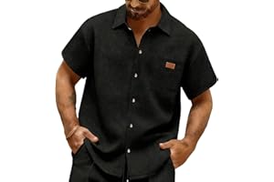 Mens Short Sleeve Shirts Button up Casual Summer Tops Lightweight Beach Waffle Blouses Vacation Hawaiian Shirts