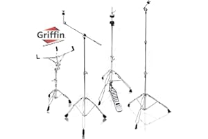GRIFFIN 4 Piece Drum Hardware Pack (Percussion TiltPro X Edition) – Cymbal Boom & Straight Stand, Hi-Hat Pedal & Snare Mount – Lightweight Set for Gigs