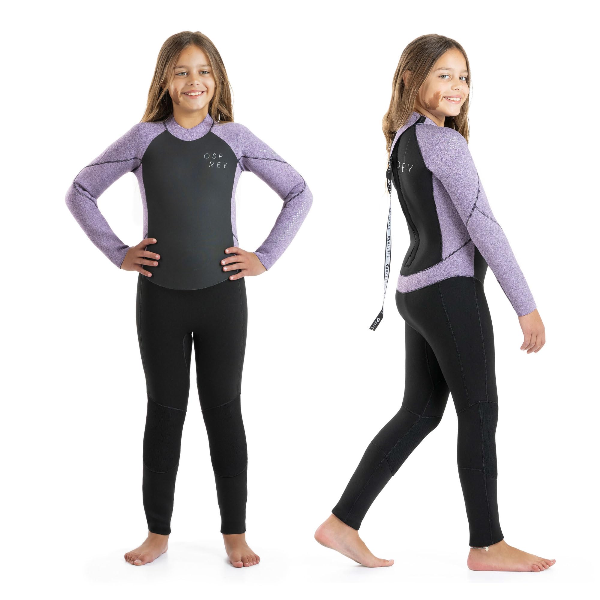 Osprey Girls Full Length 5mm Winter Wetsuit, Kids Neoprene Surfing Bodyboarding Wetsuit, Zero, Purple