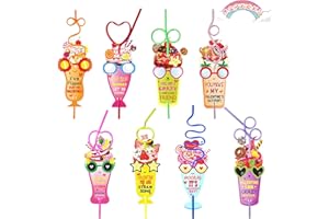 KBJALQ 32 Pack Valentine Straws and Cards for Kids,Reusable Valentines Straws Kit Valentines Day for Kids Classroom Party Exchange