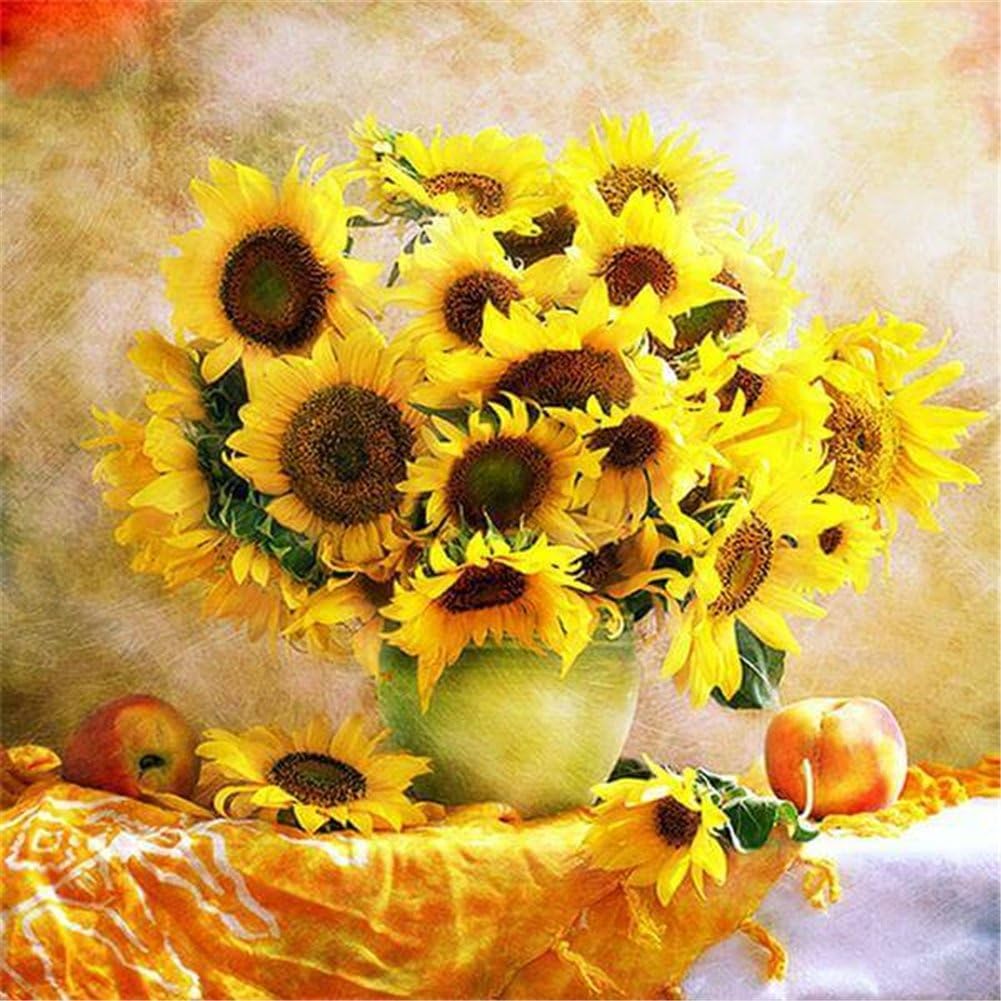 LIPHISFUN 5D Diy Diamond Painting Full Drill for Adults Resin Square Rhinestones Patsed Unfinished Cross Stitch Home Decor Best Gift Sunflower Vase 12x12 Inches